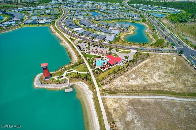 aerial view with a water view