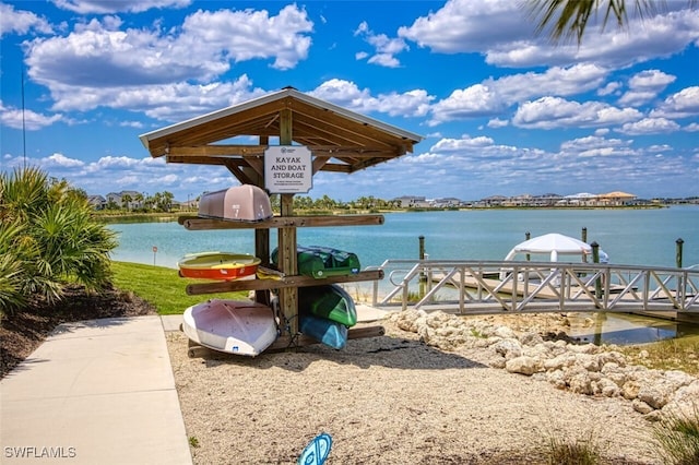 view of dock with a water view