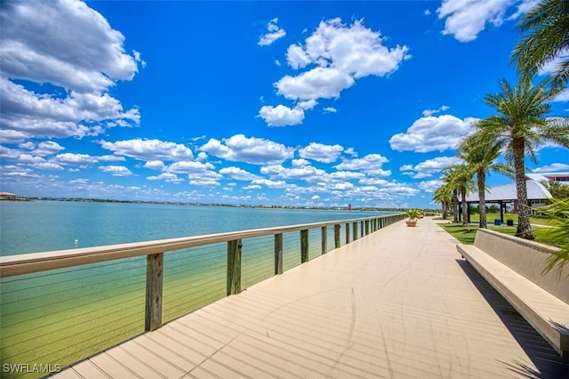 dock area featuring a water view