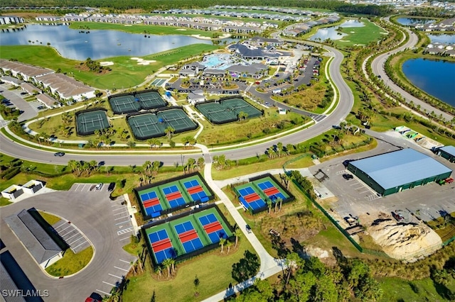 aerial view with a water view