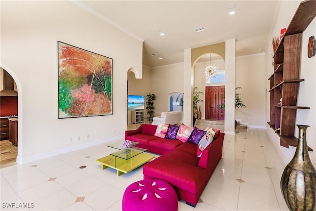 view of tiled living room