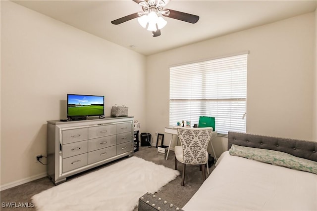 bedroom featuring carpet floors and ceiling fan