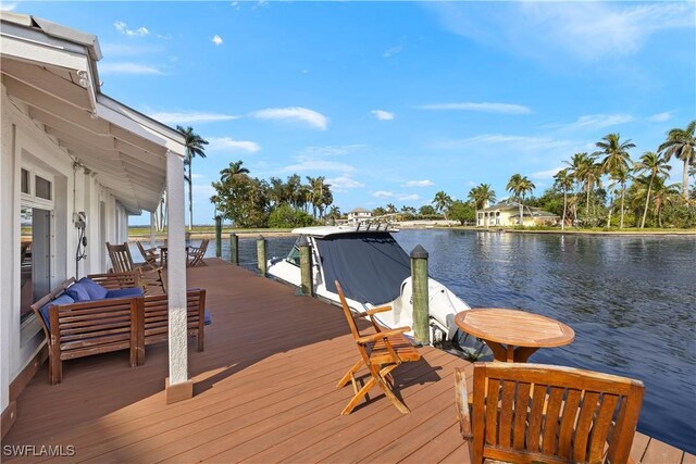 dock area with a water view