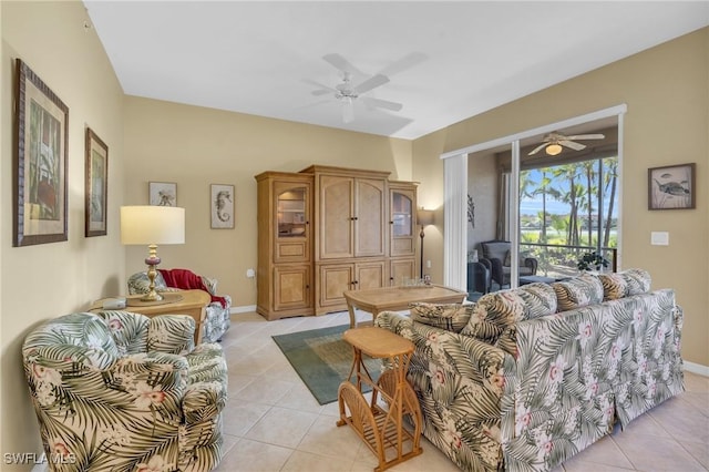 living room with light tile patterned floors