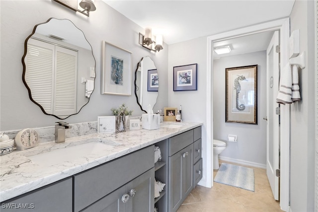 bathroom with tile patterned floors, vanity, and toilet