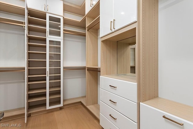 spacious closet with light hardwood / wood-style flooring