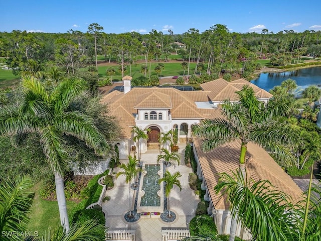 aerial view with a water view