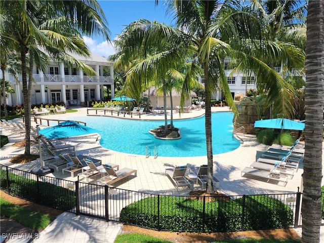 view of pool featuring a patio