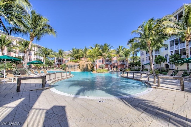 pool featuring a patio area