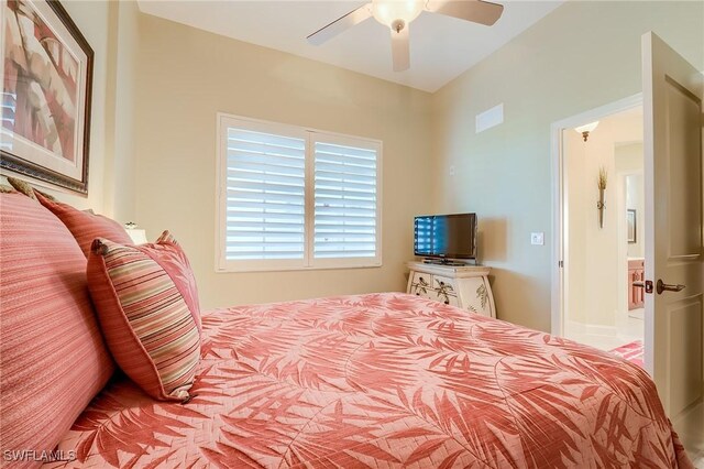 bedroom featuring ceiling fan and visible vents