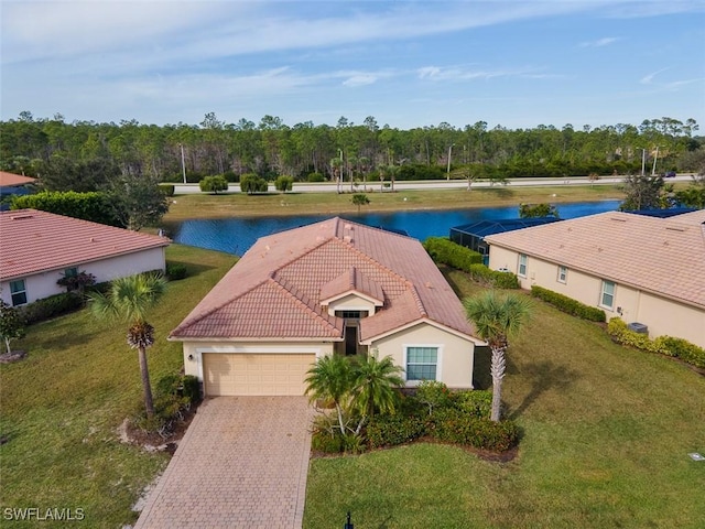 bird's eye view featuring a water view