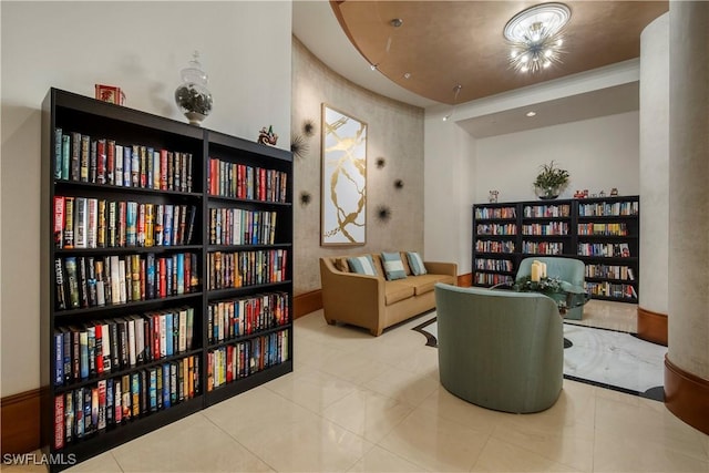 sitting room with tile patterned flooring