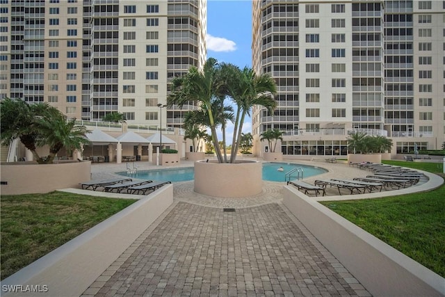 view of pool featuring a patio