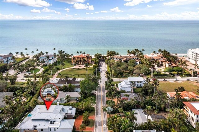 aerial view featuring a water view