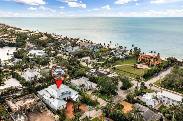 aerial view with a water view