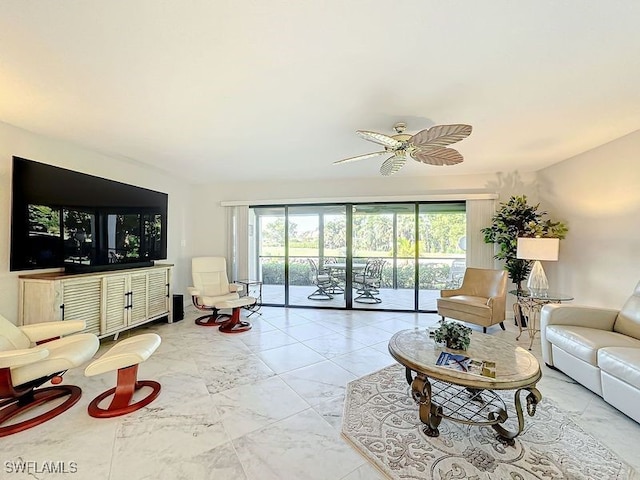 living room with ceiling fan