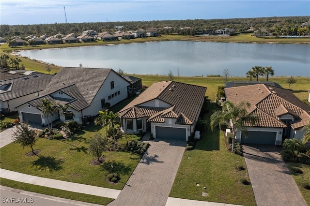 aerial view with a water view