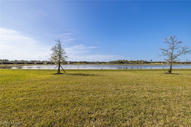 view of yard with a water view