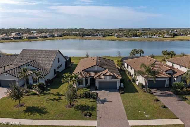 aerial view with a water view