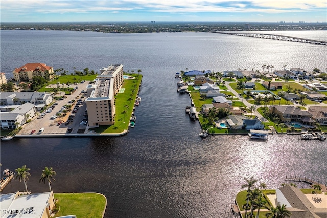 aerial view with a water view