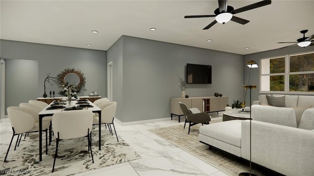 living room featuring ceiling fan