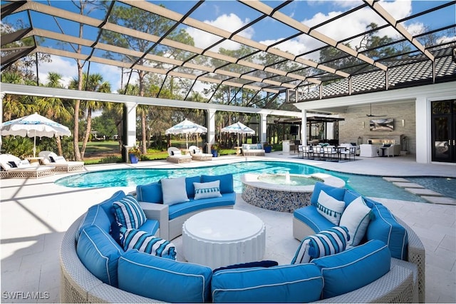 view of pool featuring outdoor lounge area and a patio area