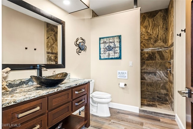 bathroom featuring walk in shower, vanity, and toilet