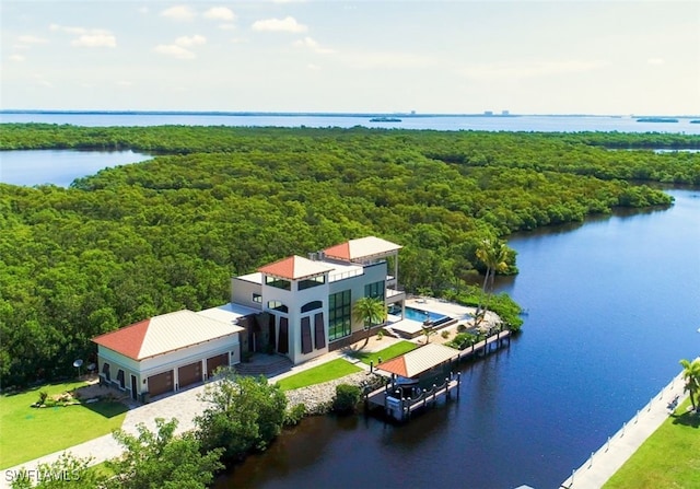 aerial view with a water view