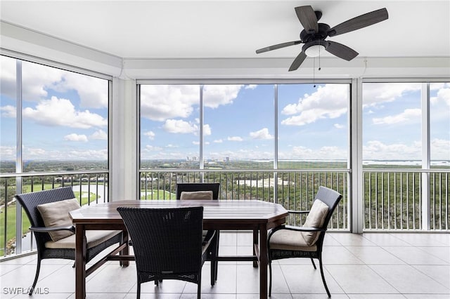 sunroom featuring a wealth of natural light and ceiling fan