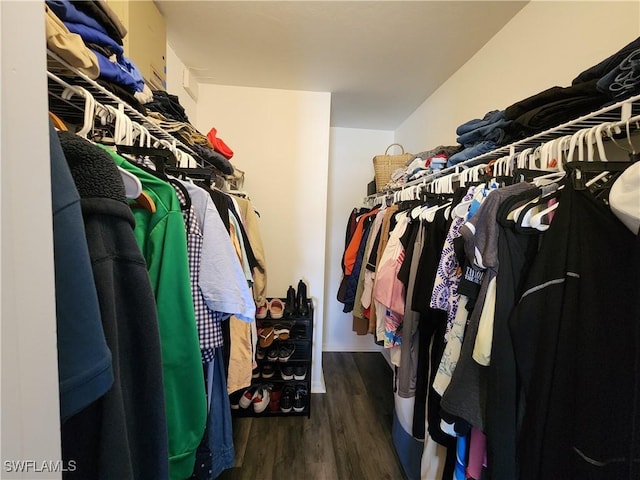 walk in closet featuring dark wood-type flooring