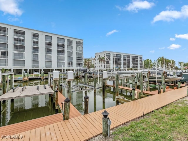 dock area with a water view