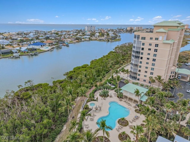 aerial view with a water view