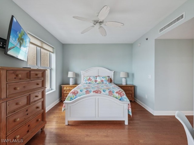 bedroom featuring ceiling fan and wood-type flooring