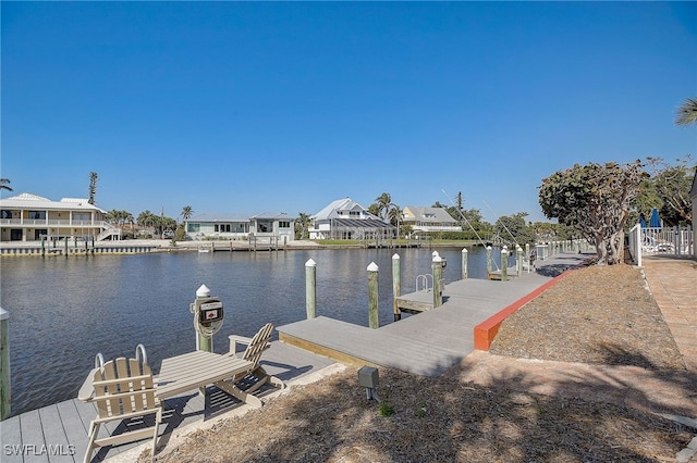 dock area with a water view