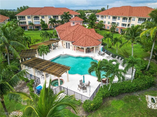 view of pool featuring a pergola and a patio