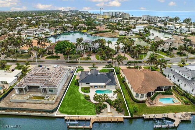 aerial view with a water view