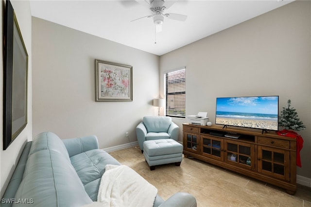 living room with ceiling fan