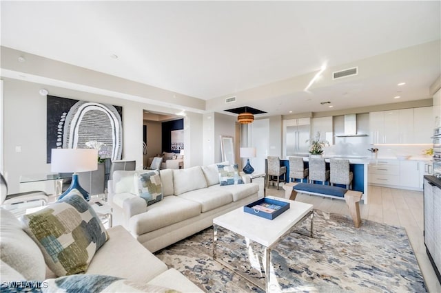 living room with light wood-type flooring