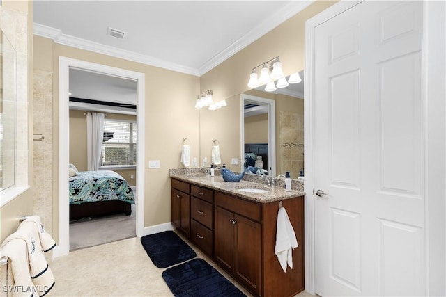 bathroom featuring vanity and ornamental molding