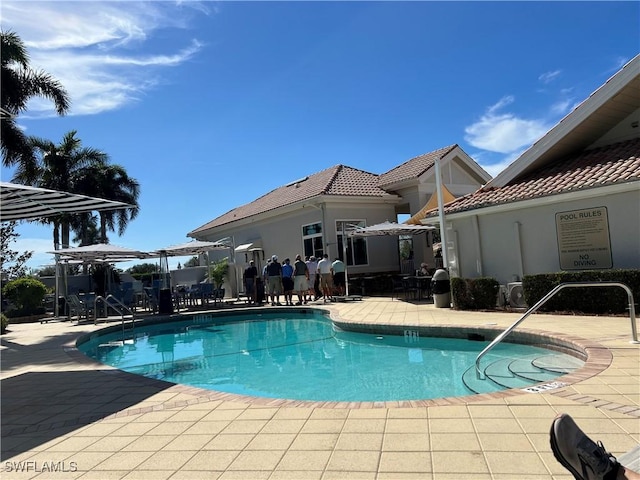 view of swimming pool with a patio area