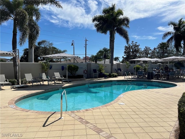 view of swimming pool with a patio area