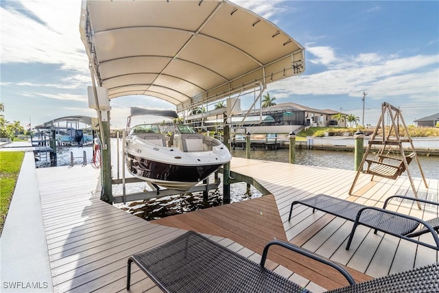 dock area with a water view