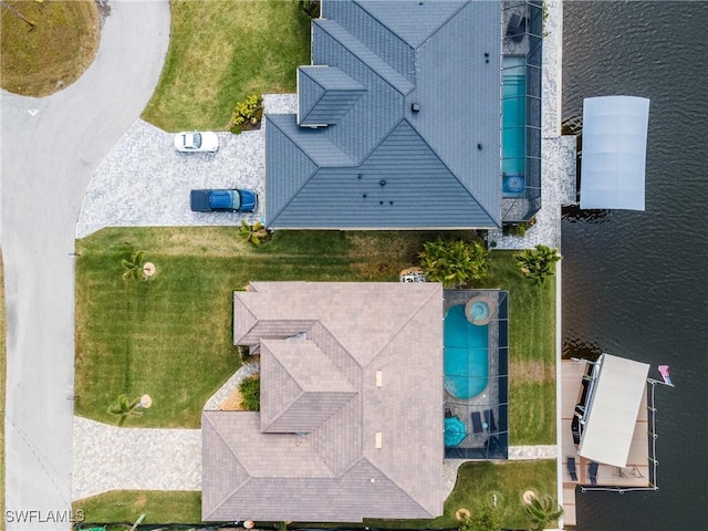 bird's eye view featuring a water view