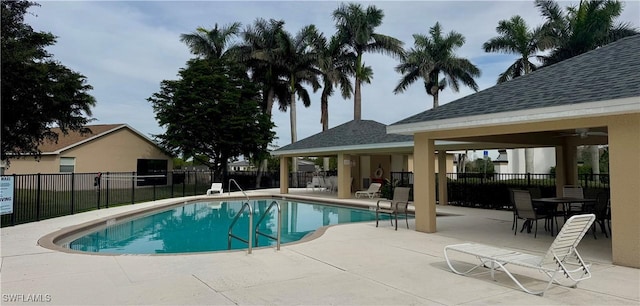 view of pool featuring a gazebo and a patio