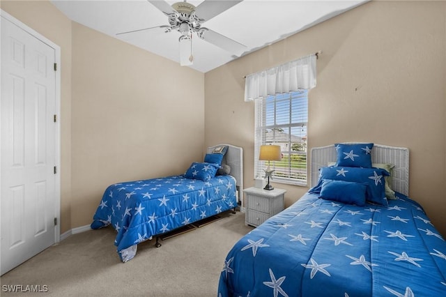 bedroom with carpet flooring and ceiling fan