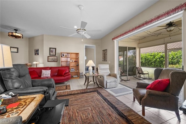 living room featuring light tile patterned flooring