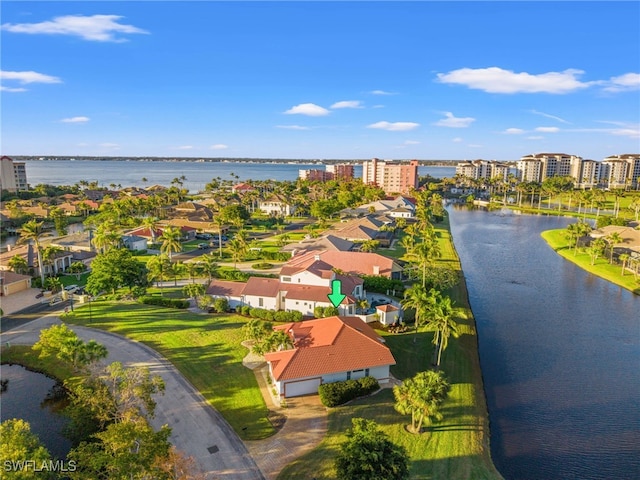 aerial view with a water view