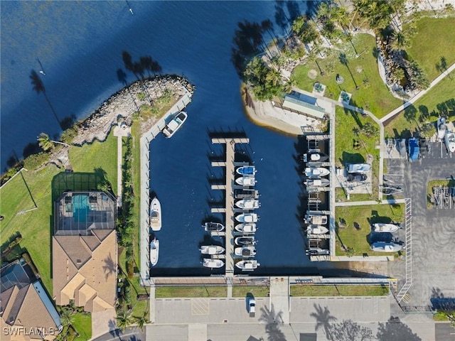 aerial view featuring a water view