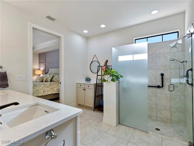 bathroom featuring vanity and walk in shower