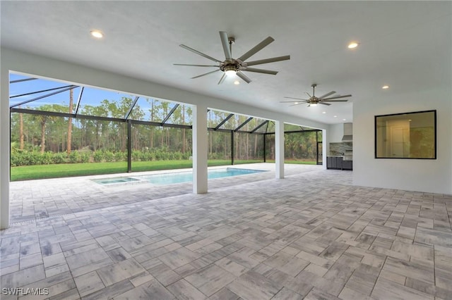 view of swimming pool with ceiling fan